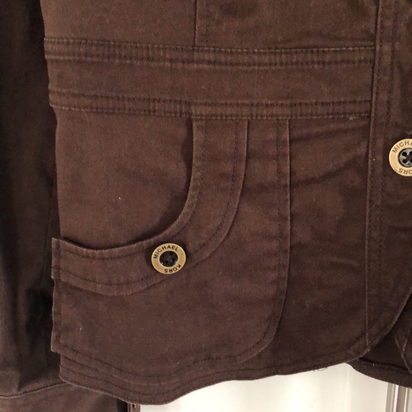 MICHAEL Michael Kors Brown Cotton/Spandex Stand Up Collar Button Front Jacket L - Picture 4 of 6